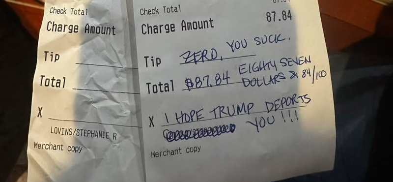 Borravaló helyett azt írták a mexikói étterem pincérének, hogy „remélem, Trump deportál téged”