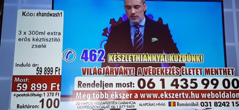 12 ezer forintért árultak kézfertőtlenítőt egy tévés reklámban