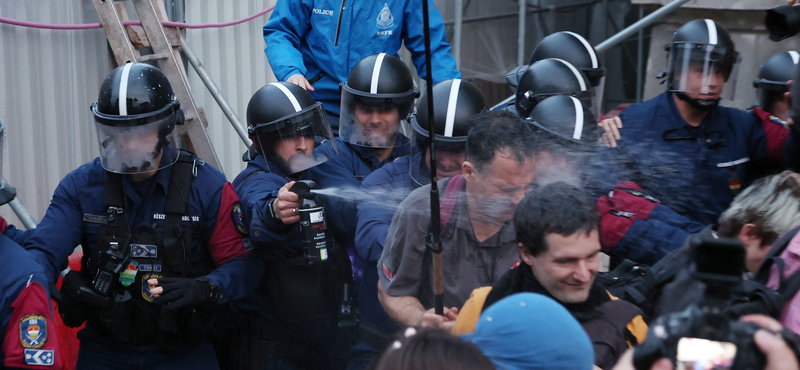 A rendőrség könnygázt vetett be és öt embert, köztük a Momentum politikusát is előállította a státusztörvény elleni tüntetésen